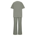thumbnail image 6 of Dazajoo Two Piece Linen Sets for Women Summer Crewneck Short Sleeve Tops and High Waist Wide Leg Pants with Pockets Solid Color Loungewear Suits,Gray,S, 6 of 7