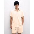 thumbnail image 4 of Men 2 Piece Outfit Solid Short Sleeve Button Shirt and Drawstring Shorts Summer Casual Set Khaki XXL, 4 of 6