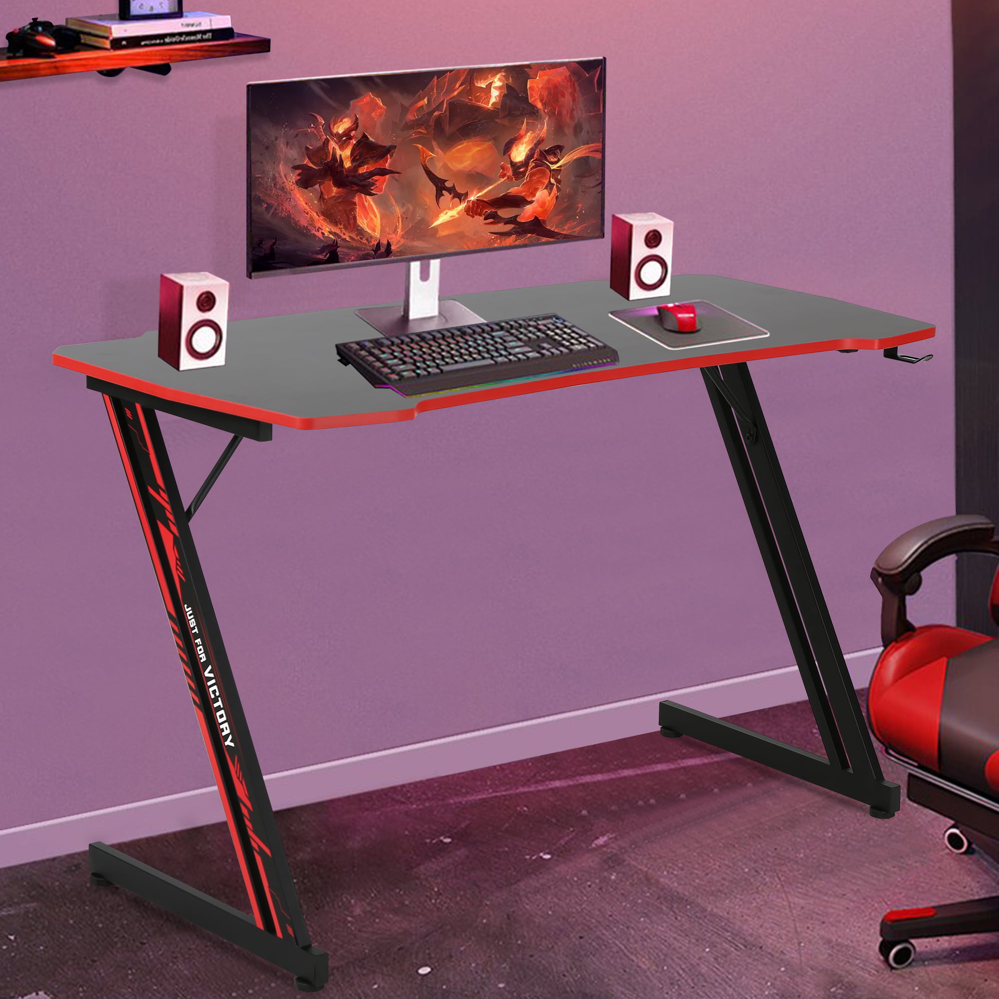 YRLLENSDAN 48 inch Z Shaped Gamaing Desk with Headphone Hook, Wide Gaming Table for PC Playstation Small Computer Desk for Small Area - Walmart.com
