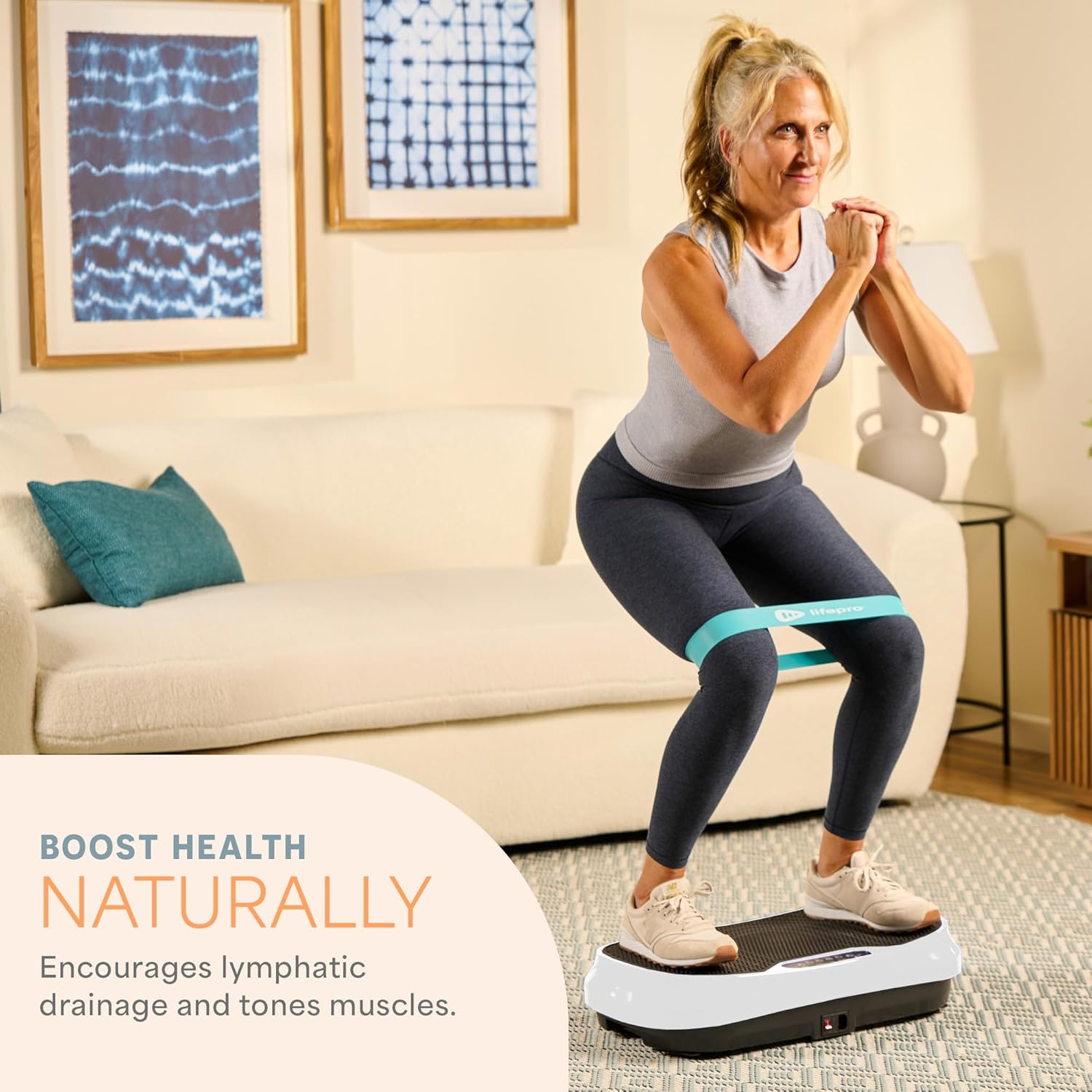 Lifepro Waver Mini Vibration Plate Exercise Machine – Whole Body Vibrating Plate Machine for Lymphatic Drainage, Muscle Toning & Recovery with Resistance Bands & Remote - White