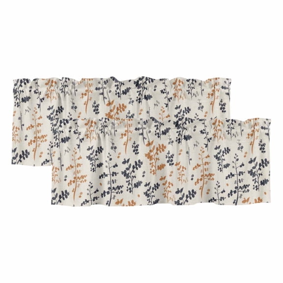 Orange Grey Botanical Valances for Windows, Rustic Country Spring Floral Summer Leaf Light Filtering Kitchen Curtains, Rod Pocket Window Valance Curtains for Living Room, 60" Wx18" L, 2 Panels