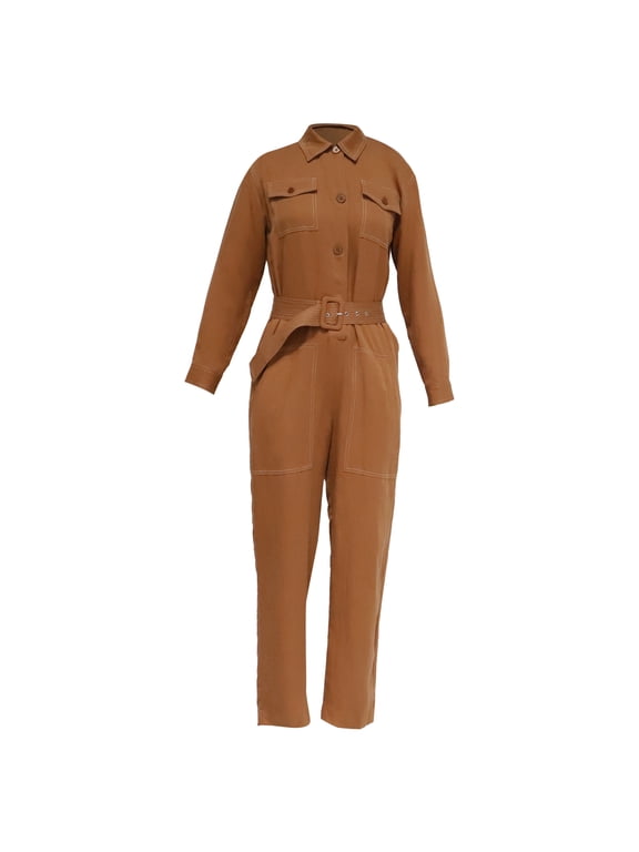 Pre-Owned Maje Utility Jumpsuit in Rust Lyocell