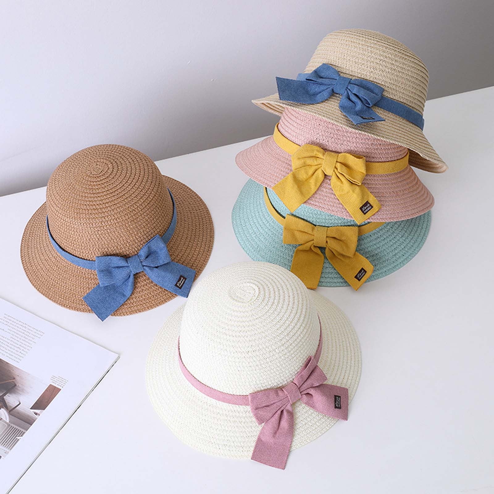 Odeerbi Summer Beach Hats for Women 2024 Woven Hat Bucket Hat Flower Bow  Decorated Hat Rope Hat Sun Hat Khaki 
