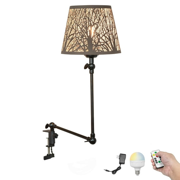 Kiven Battery Operated Clip-on Desk Lamp, 1-Light Dimmable Nightstand Lamp with Flexible Arm,Remote Control, Modern Decorative Clamp Lamp for Office Bedside Bookshelf Cabinet,White-DZ0279
