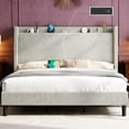 thumbnail image 4 of Merluxy Corduroy Upholstered Platform Bed Frame Storage Headboard with Charging Station,Light Grey,Queen, 4 of 9
