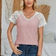 thumbnail image 2 of Raeneomay Cap Sleeve Tops for Women Versatile and Comfortable V-Neck Short Sleeved Lace Patchwork Top, 2 of 6