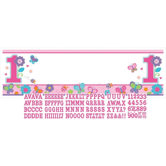 Amscan Sweet Birthday Girl 1st Birthday Personalized Giant Sign Banner, 65" x 20", White/Pink