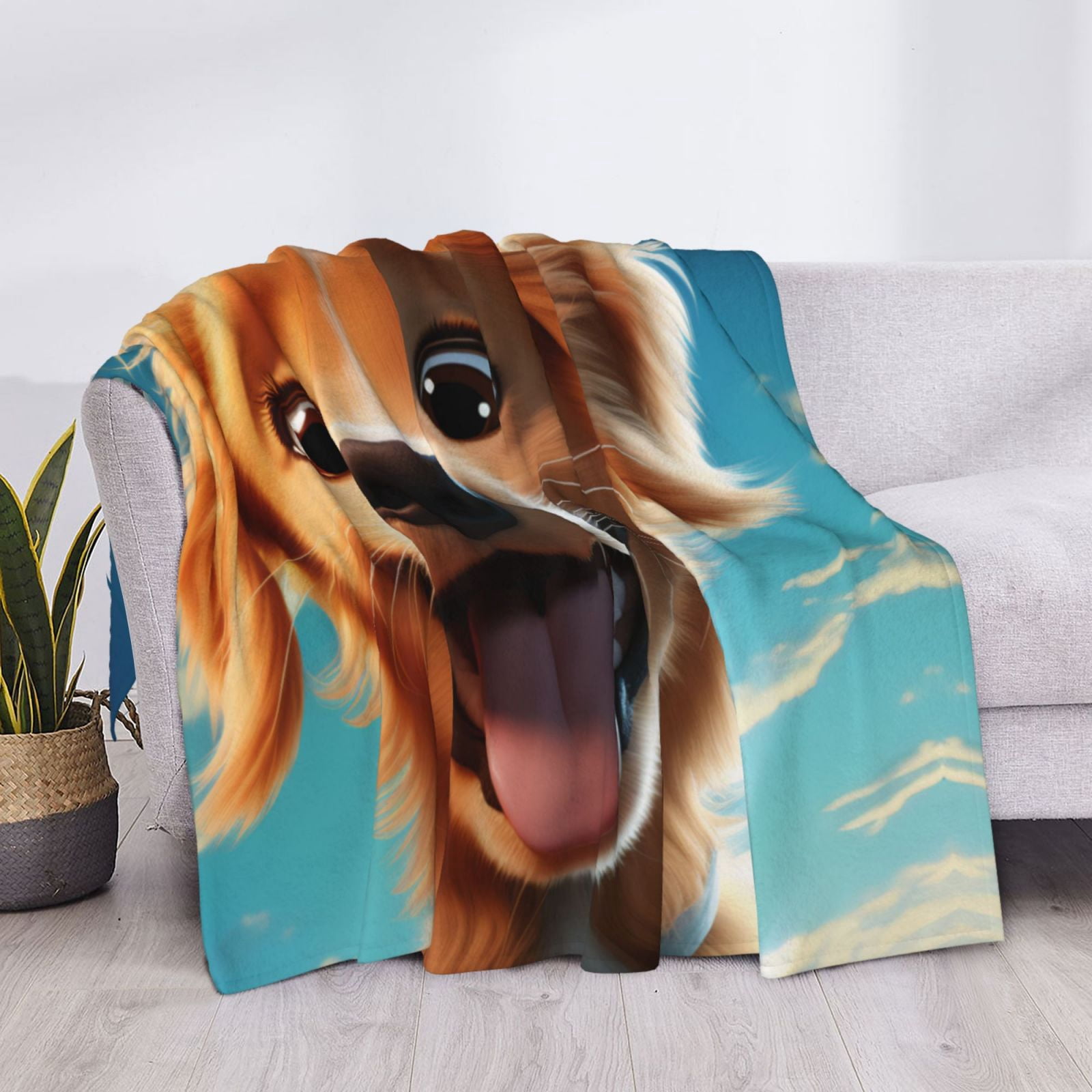Throw Blanket for Couch - Blue Sky Cute Dog Soft Comfy Lightweight Cozy Warm Throw Blanket, Fuzzy Plush Flannel Blanket & Throws for Sofa and Bed All Season