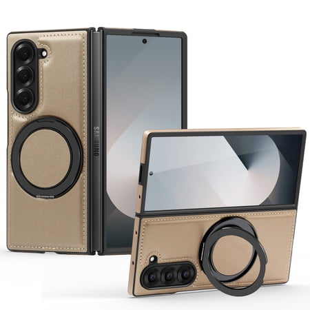 Allytechgroup Magnetic Case for Samsung Galaxy Z Fold 6, Ring Holder Kickstand Hybrid Compatible with Magsafe & Car Mount Anti-Scratch Phone Case Cover for Women Men, Desertgold