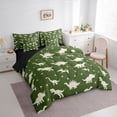 thumbnail image 2 of Feelyou Olive Green Dinosaur Footprint Bedding Comforter Set for Boys Girls, Prehistoric Wildlife Queen Bedding Sets, Green, Black Reversible, 7pcs, 2 of 7
