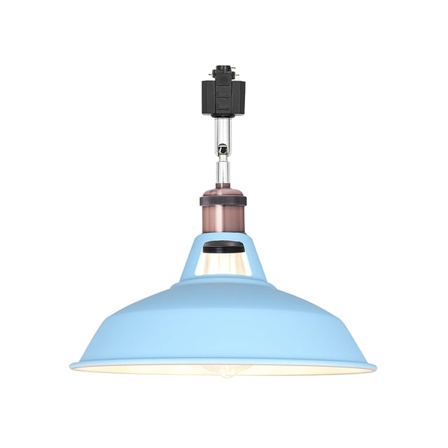 FSLiving H-Type Track Lighting E26 Base Industrial Adjustable Angle Lamp Blue Metal Shade with Red Bronze Socket Track Light Fixture for Slope Ceiling Gimbal,Bulb and Track Not Included - 1 Light