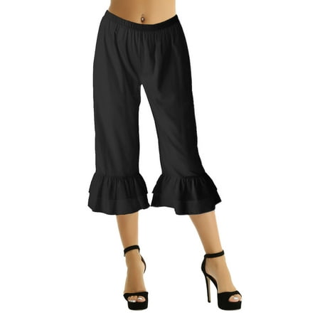 TTAO Women Lolita Bloomer Victorian Steampunk Ruffles Hem Pantaloons Bloomers Shorts Black Medium