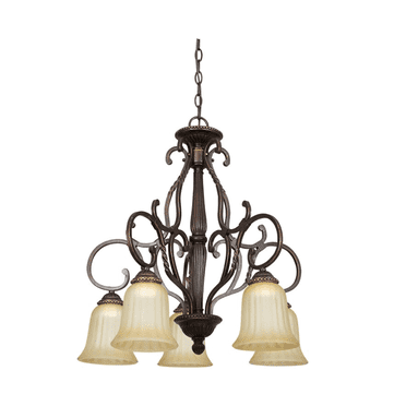 Sunset Lighting F5295-61 5-Light 100W MB Chandelier with Sandlewood Glass, Mahogany Finish