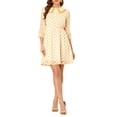 thumbnail image 1 of INSPIRE CHIC Women's Stars Dots Print Turn Down Collar Ruffled 3/4 Sleeve Dress S White Yellow Heart, 1 of 7