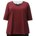 thumbnail image 1 of Viviana Women's Plus Size 3/4 Sleeve V-Neck Top - Red Dobbi - 5X, 1 of 3