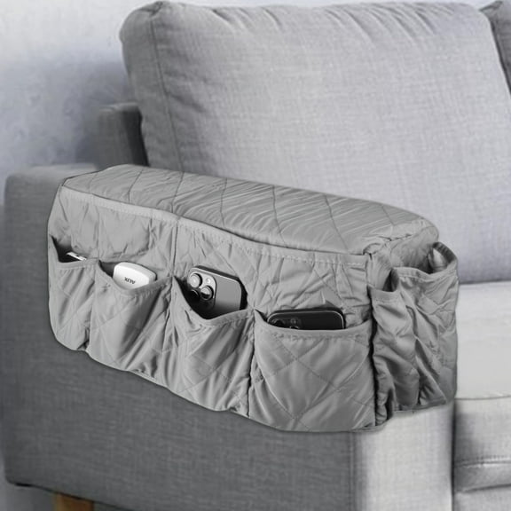 ABCPOW Sofa Armrest Organizer,2 in 1 Waterproof Non-Slip Arm Covers Chair Bedside Caddy Storage Organizer for Recliner Couch Slipcover w/ 14 Pockets for Cell Phone TV Remote Control Magazines Holder