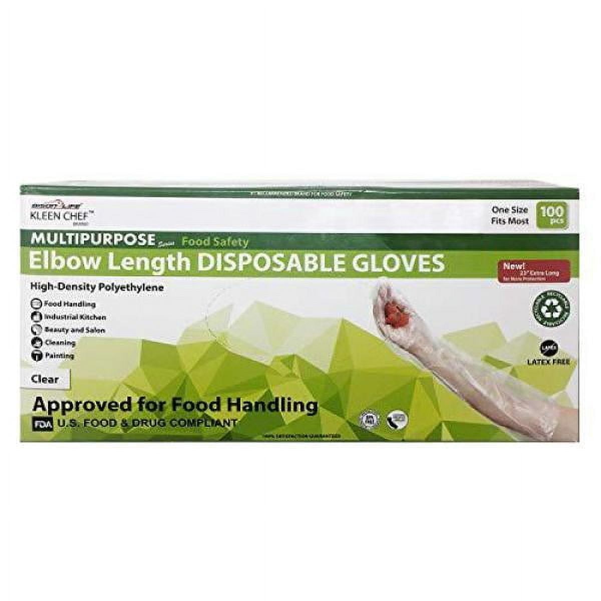 Kleen Chef Disposable 23" inch Elbow Length Poly Gloves for Cleaning & Food Handling - One Size, 100 per box (1 Box)