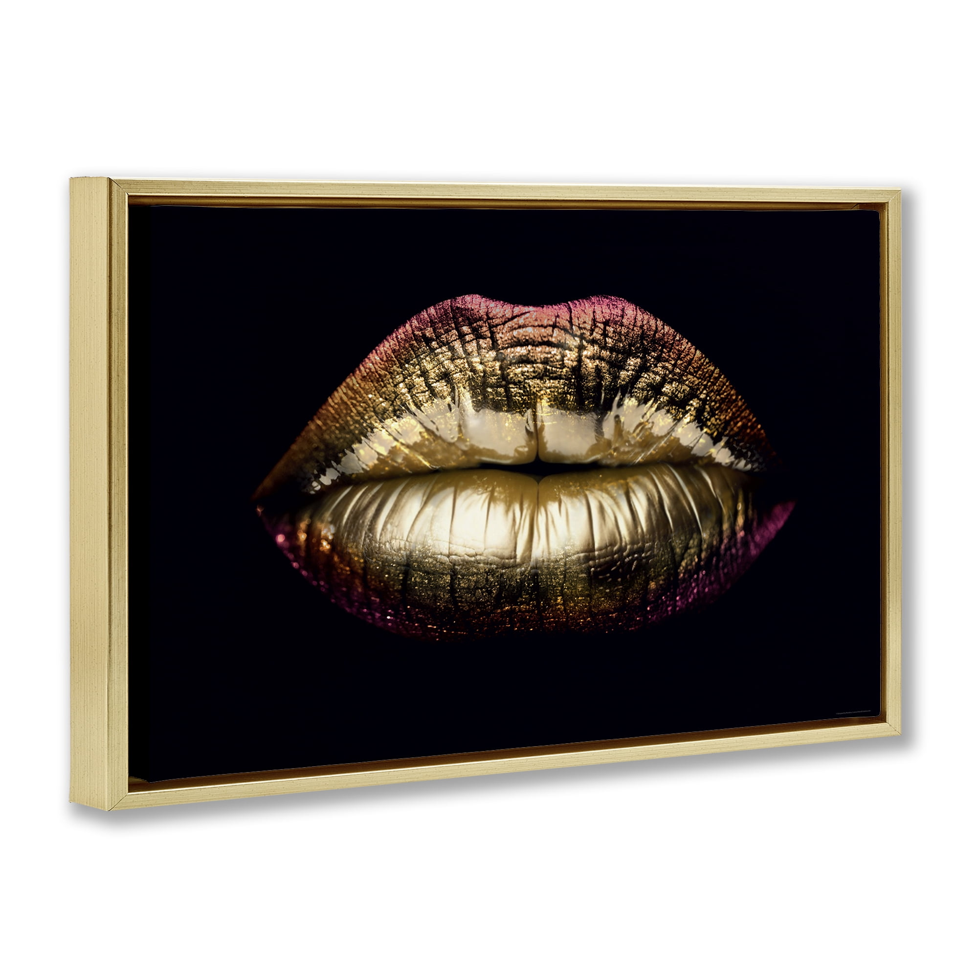Stupell Industries Pink & Gold Lipstick Fashion Painting Gold Floater Framed Canvas Art Print Wall Art, 31 x 21