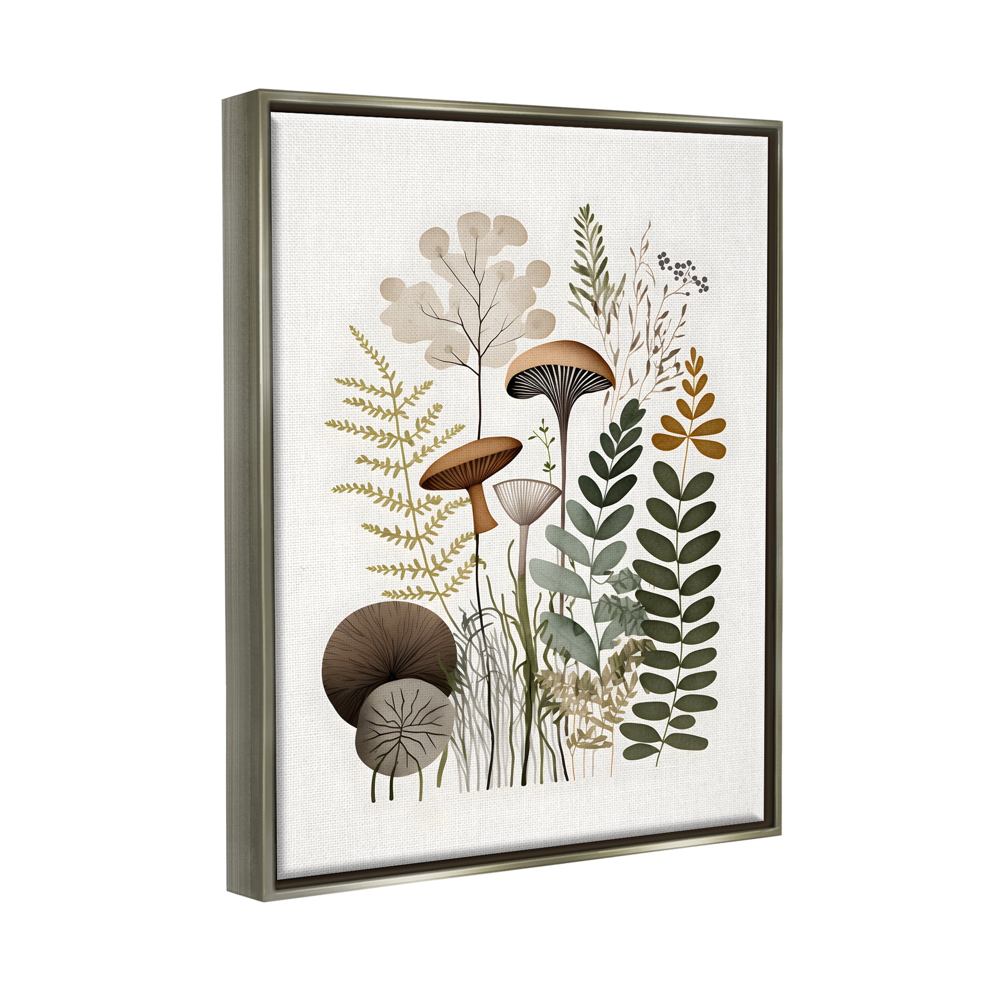 Stupell Industries Earthy Woodland Botanicals Botanical & Floral Painting Gray Floater Framed Canvas Art Print Wall Art, 17 x 21