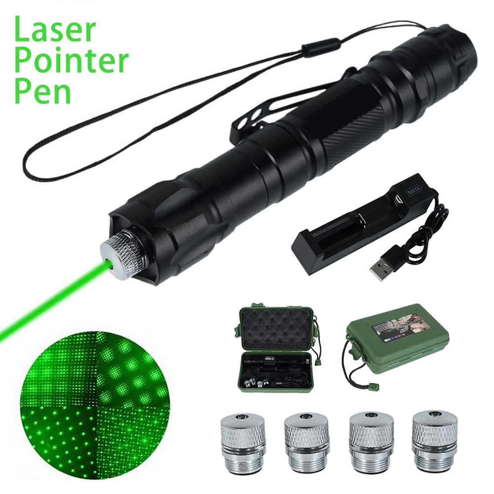 2Pc 990miles Green Laser Pointer Pen Zoomable Beam Rechargeable Lazer+Charger 