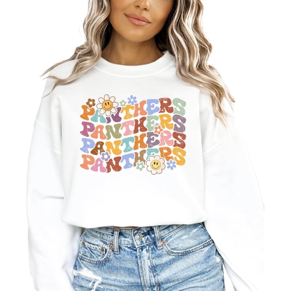 Panthers Sweatshirt for Women, Teens & Youth Retro Colorful Football Sweater White Sweatshirt Adult Large