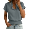 thumbnail image 2 of Ashirexll Womens Casual Tops V-Neck Short Sleeve Waist Cinching Top Casual Loose Summer Top for Spring Daily, 2 of 7