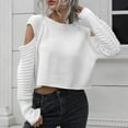 thumbnail image 5 of Womens 2 Piece Outfits Sweater Sets Casual Round Neck Solid Color Hollow Out Long Sleeve Shirt Knitted Sweater Tops Sets White S, 5 of 7