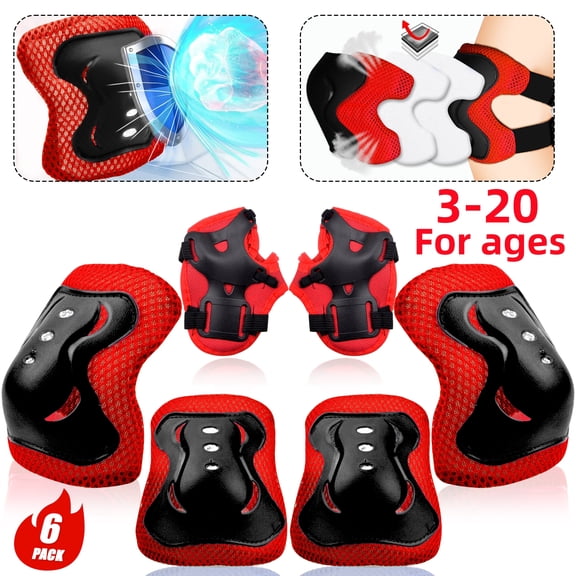6 Pack Knee & Elbow Pads for Kids Youth Children Outdoor Activities Guards Protective Gear Pad Set for Roller Skates Cycling BMX Bike Skateboard Inline Skating's Scooter Shaved Ice Riding Sports
