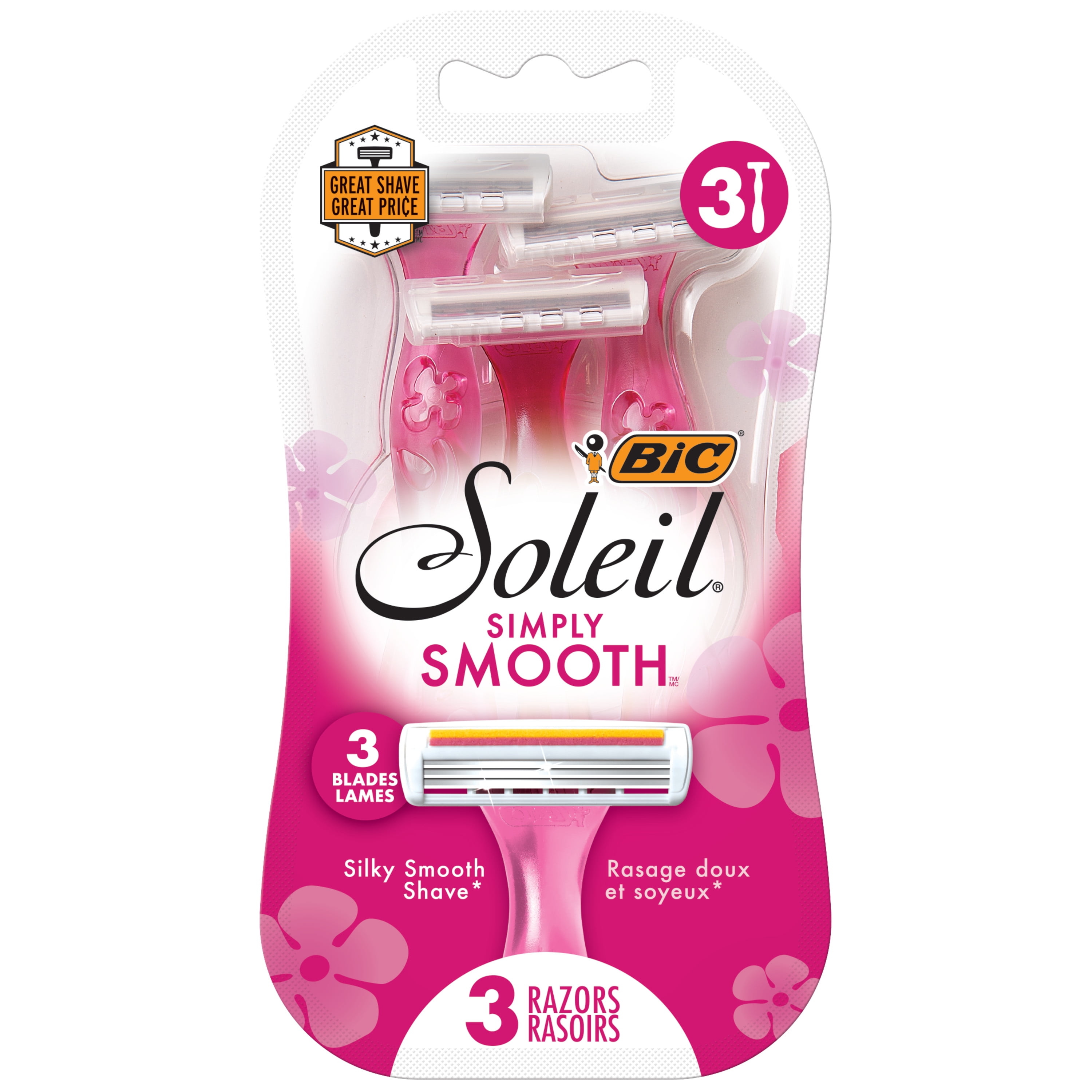 BIC Soleil Simply Smooth Women's Disposable Razors, 3 Blades with Silky Moisture Strip, 3-Count