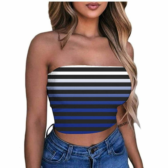 Nmnitkp Tube Tops for Women Show off your Figure Women's Crop Top High Cost Performance Tube Tops Sleeveless Stretchy Solid Strapless Stripe Printing Tube Top(Plus Size)
