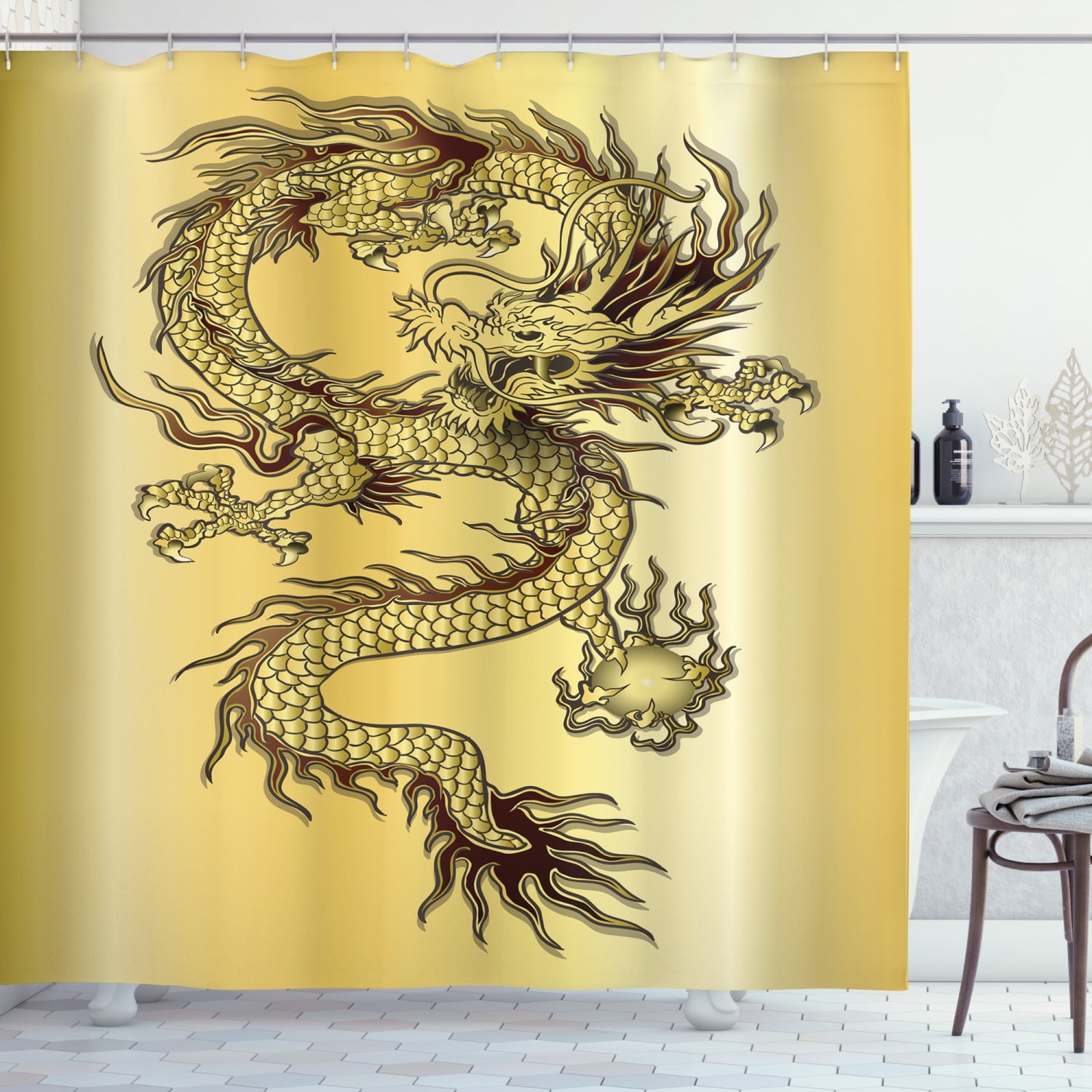 Oriental Chinese Ethnic Art Waterproof Bath Drape Hook Shower Curtains DIY 