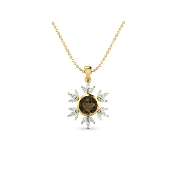 925 Sterling Silver Gold Vermeil 10MM Round Smoky Quartz Elegant Flower Women Valentines Day Gifts Necklace
