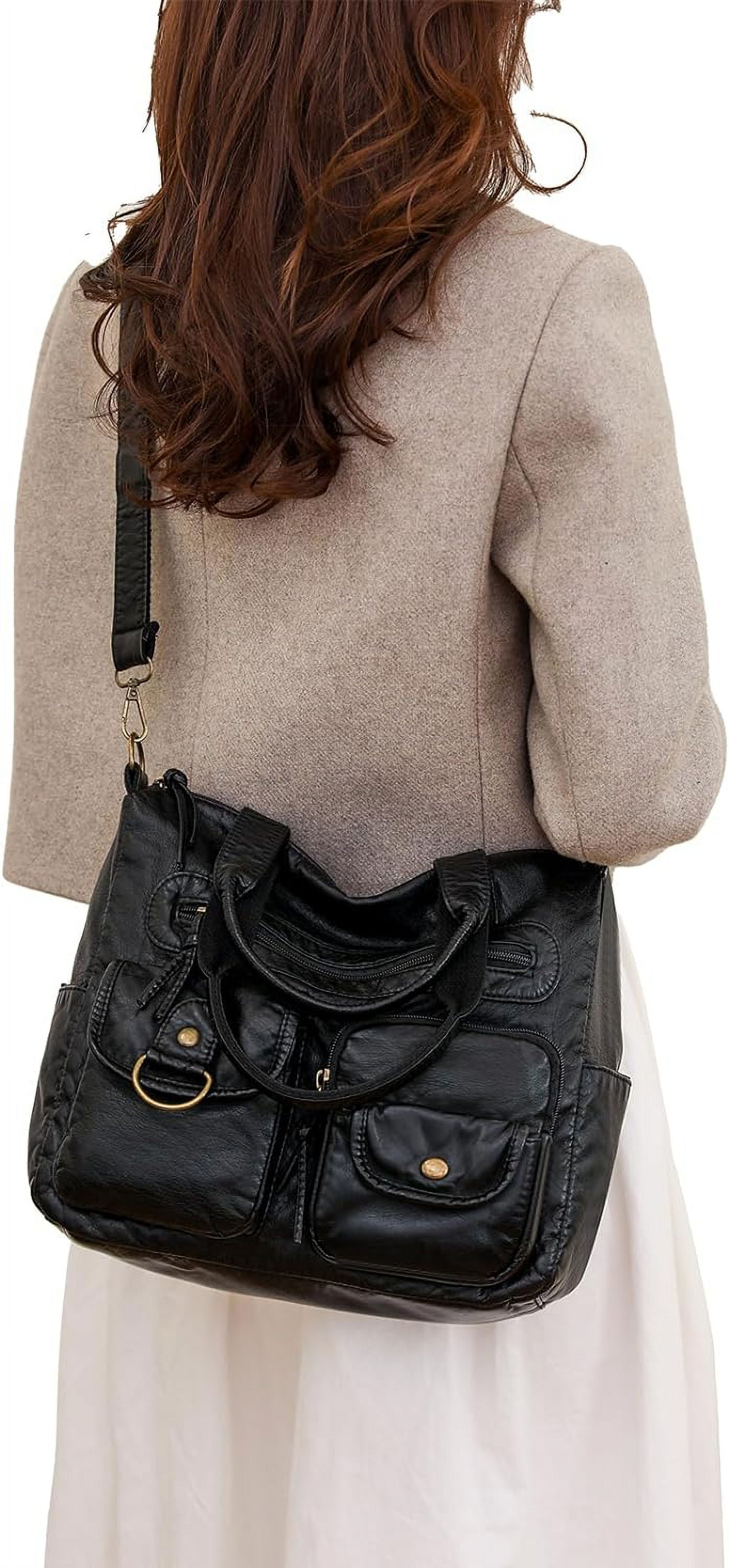 Crossbody Bag for Women Multi Pocket Shoulder Bags Medium Travel Purses Ultra Soft Washed Leather