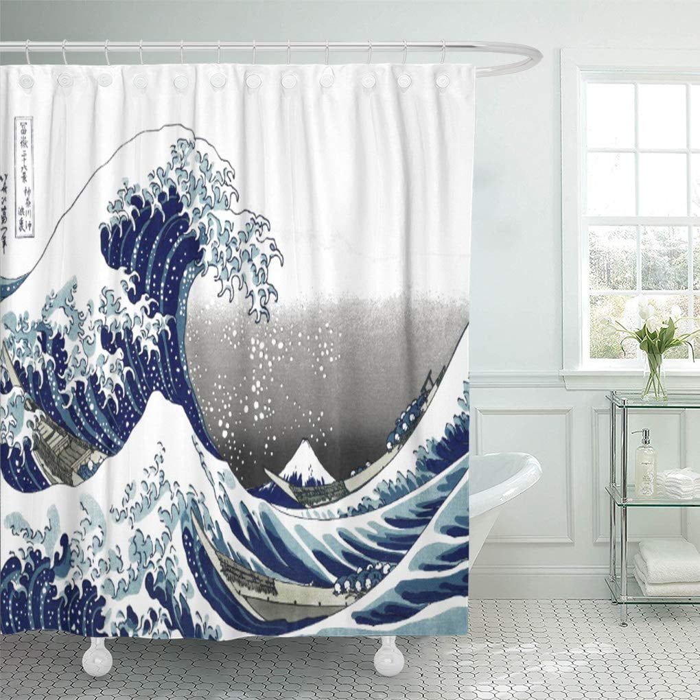 ATABIE Pixdezines Vintage Great Wave Hokusai Waves Shower Curtain 60x72 inch