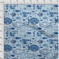 thumbnail image 4 of oneOone Velvet Blue Fabric Asian Block Fish Sewing Material Print Fabric By The Yard 58 Inch Wide, 4 of 4