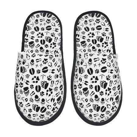 Balery Black Footprints Slient Indoor Furry Fleece Comfort House Shoes Soft Non-Slip Home Shoes Cotton slippers House Slippers-- Large