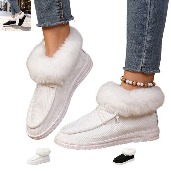 YOUYEDIAN Boots for Women Fall Winter Fashion Plush Warm Versatile Comfy Round Toe Flat Ankle Booties Fuzzy Collar Casual Outdoor Platform Shoes