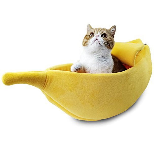 PET GROW Cute Banana Cat Bed House, Pet Bed Soft Cat Cuddle Bed, Lovely Pet Supplies for Cats Kittens Bed, Yellow