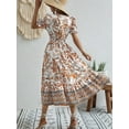 thumbnail image 3 of Women'S 2025 Summer Puff Sleeves Boho Floral Print Casual Flowy Long Maxi Dress Orange Color M, 3 of 5