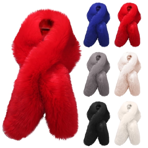 Gymayou Elegant Women Faux Fur Shoulder Wrap Shrug Winter Fluffy Cross Faux Fur Scarf Collar Warm Cold Weather Fur Stole