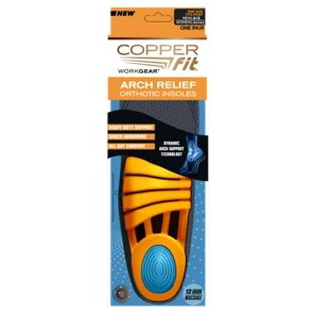 Copper Fit Work Gear Arch Relief Orthotic Insoles, One Size Fits Most