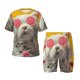 thumbnail image 1 of Fotbe Floral Sunglasses Cat Art Pijama Estampada de 2 Piezas para Niños – Ropa de Dormir de Manga Corta Cómoda para Niños y Niñas, Camiseta y Shorts de Algodón-Small, 1 of 6