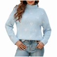 thumbnail image 4 of Sakmal Sweaters Women Cute Pullover Blue Tops Casual Long Sleeve Mock Neck Heart Print Sweaters for Women, 4 of 5