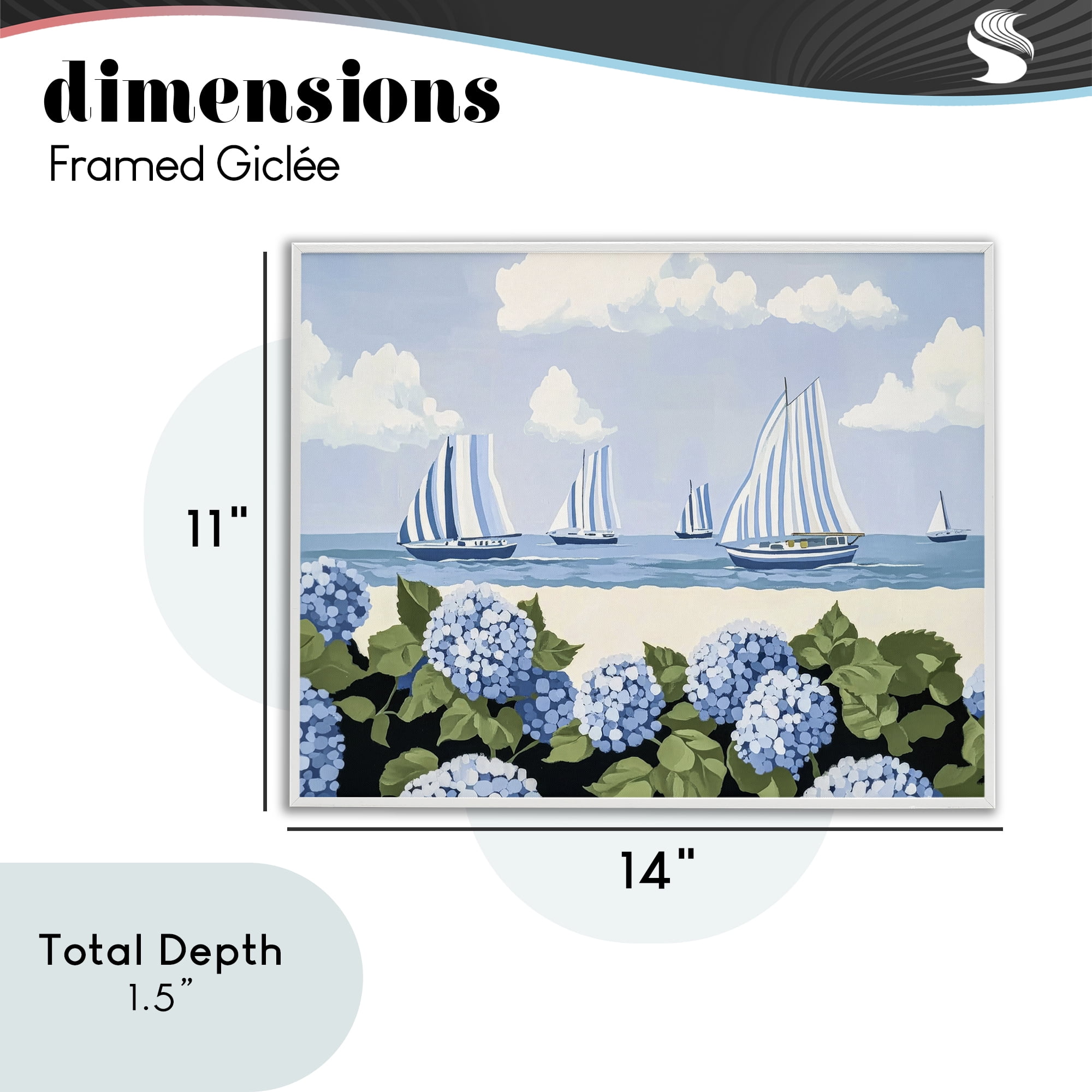 Stupell Industries Striped Sails & Seaside Hydrangeas White Framed Giclee Art, design by Sisi and Seb