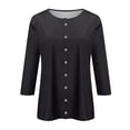 thumbnail image 5 of DENGDENG Ladies Three Quarter Sleeve Tops Casual Summer Button Down Shirt Solid Elbow Cardigan Shirts Three Quarter Length Petite T Shirts Loose Fit Tunic Tops Black XXL, 5 of 5
