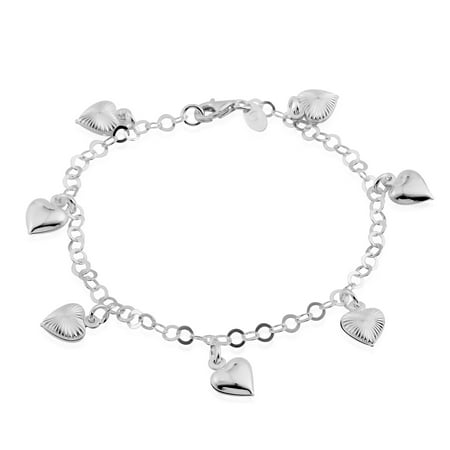 - 925 Sterling Silver Diamond Cut Charms Ankle Bracelet for Women Jewelry Gift