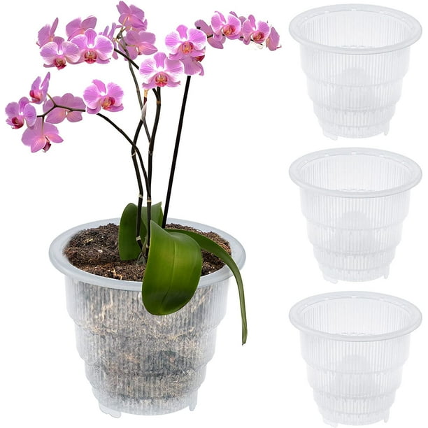 Boluotou 3 Pieces Clear Orchid Pot with Holes, 4 Inch Plastic Orchid