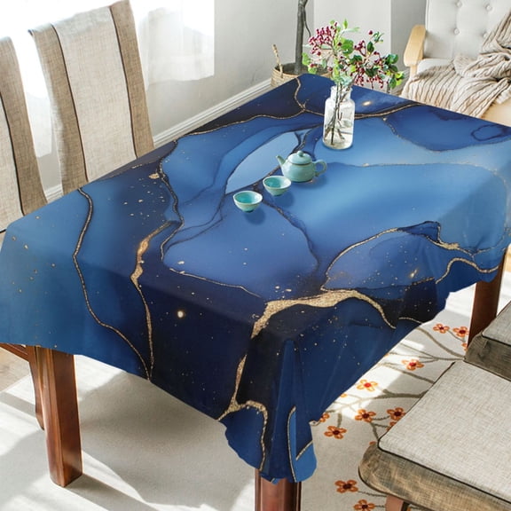 WOBOGO Gilt Navy Blue Marbles Square Tablecloth 54×54in Polyester Fabric Tablecloth Washable Dust Resistant Wrinkle Resistant