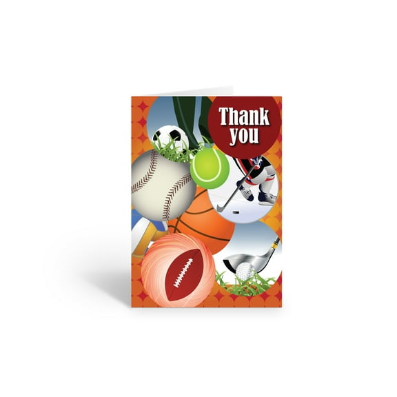 Boy Sports Thank You Note Card - 10 Boxed Cards & Envelopes