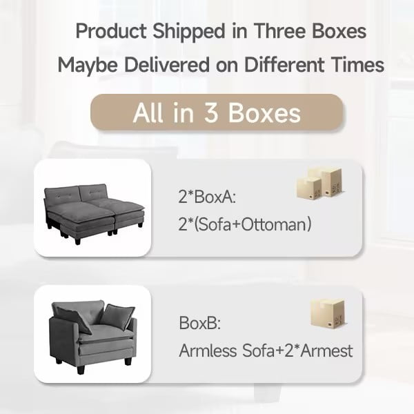 Amsleekey 111.5" Modular Sectional Sofa with 2 Movable Ottomans, U-Shaped Modern Chenille Cloud Couch for Living Room, Comfy Deep Seat Large Daybed, Grey